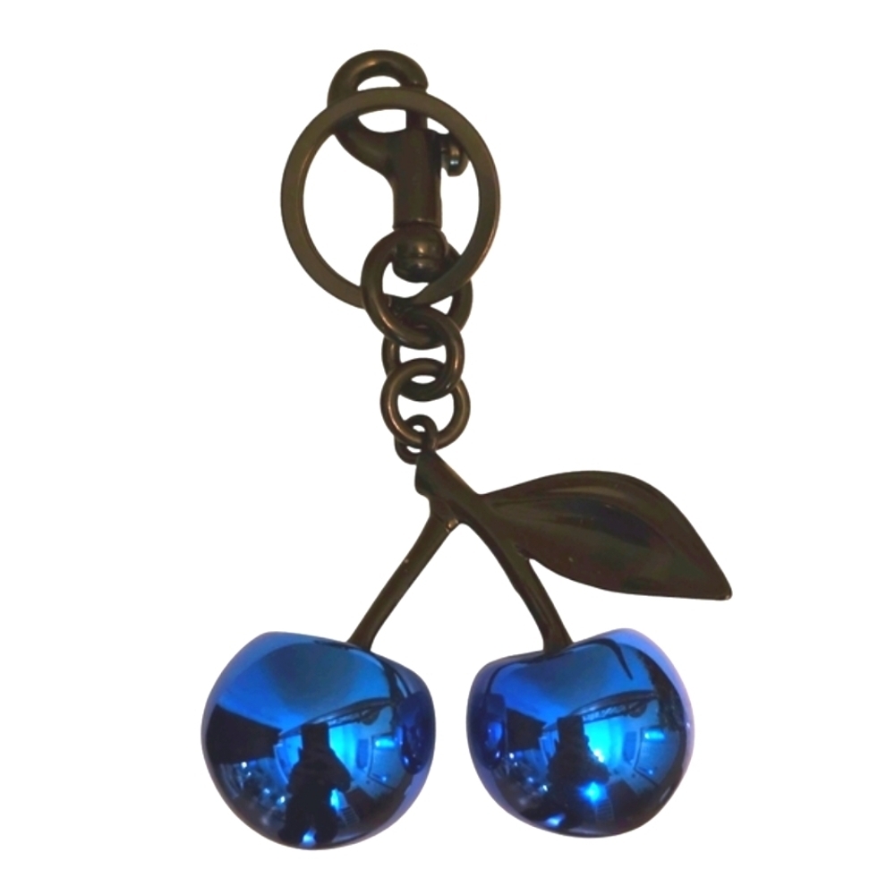 Royal Blue Chrome Metallic Cherry Purse Charm With Black Hardware
